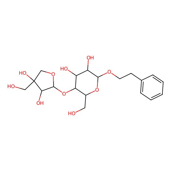 2D Structure of 5-[3,4-Dihydroxy-4-(hydroxymethyl)oxolan-2-yl]oxy-6-(hydroxymethyl)-2-(2-phenylethoxy)oxane-3,4-diol