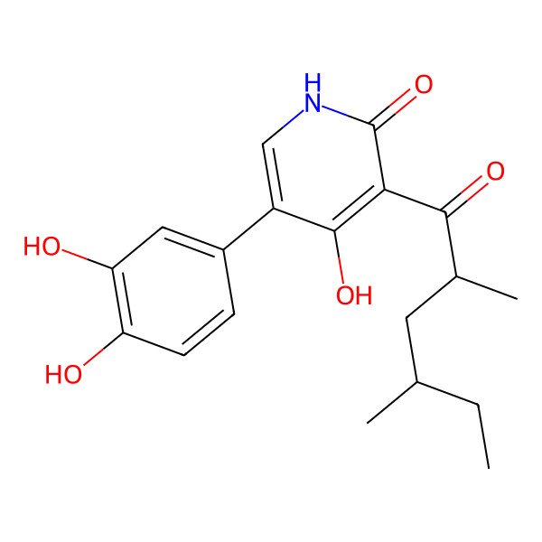 2D Structure of 5-(3,4-dihydroxyphenyl)-3-(2,4-dimethylhexanoyl)-4-hydroxy-1H-pyridin-2-one