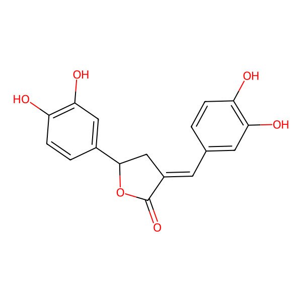2D Structure of 5-(3,4-Dihydroxyphenyl)-3-[(3,4-dihydroxyphenyl)methylidene]oxolan-2-one