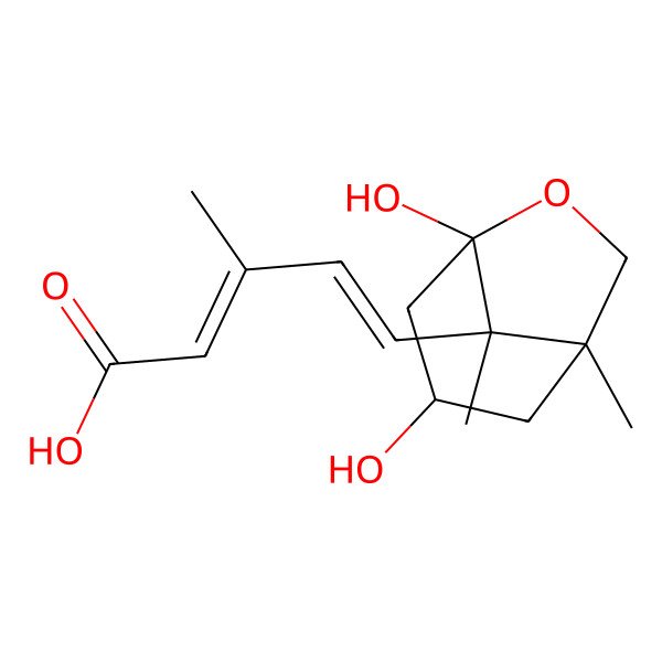 2D Structure of 5-(3,5-Dihydroxy-1,8-dimethyl-6-oxabicyclo[3.2.1]octan-8-yl)-3-methylpenta-2,4-dienoic acid