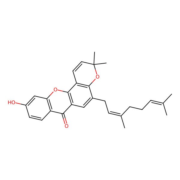 2D Structure of 5-(3,7-Dimethylocta-2,6-dienyl)-10-hydroxy-3,3-dimethylpyrano[2,3-c]xanthen-7-one