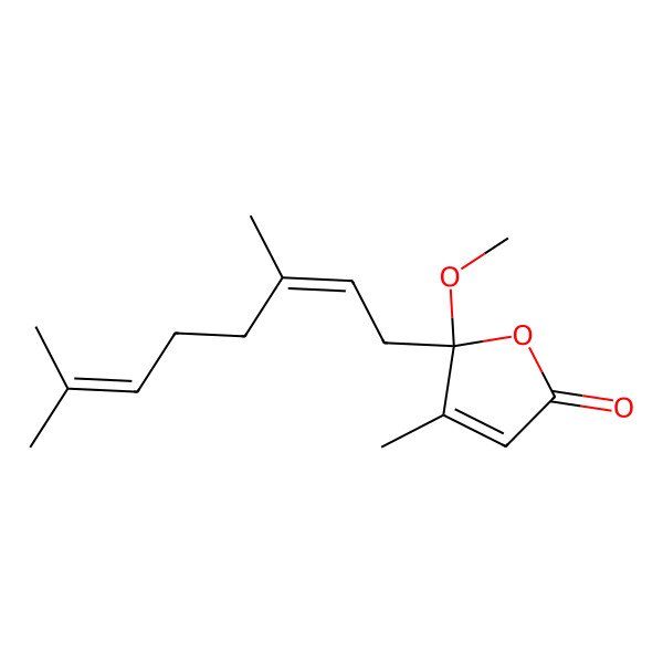 2D Structure of 5-(3,7-Dimethylocta-2,6-dienyl)-5-methoxy-4-methylfuran-2-one 2D Structure of 5-(3,7-Dimethylocta-2,6-dienyl)-5-methoxy-4-methylfuran-2-one