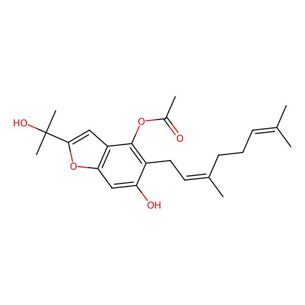 2D Structure of [5-(3,7-Dimethylocta-2,6-dienyl)-6-hydroxy-2-(2-hydroxypropan-2-yl)-1-benzofuran-4-yl] acetate