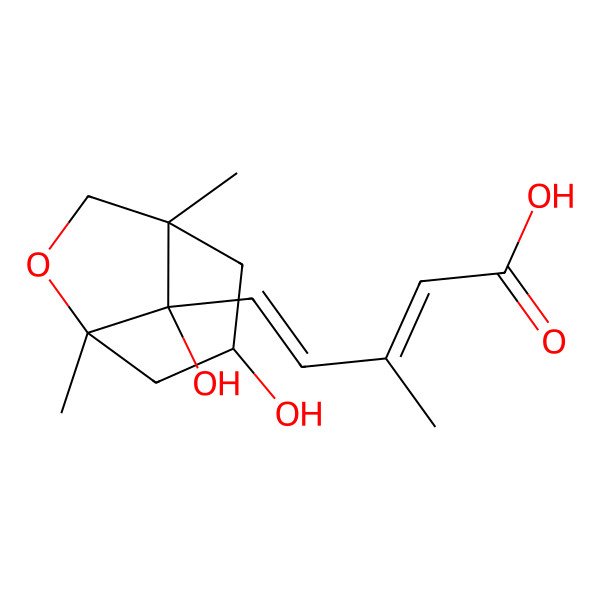 2D Structure of 5-(3,8-Dihydroxy-1,5-dimethyl-6-oxabicyclo[3.2.1]octan-8-yl)-3-methylpenta-2,4-dienoic acid