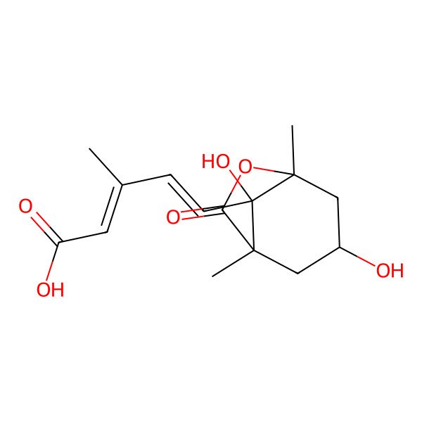 2D Structure of 5-(3,8-Dihydroxy-1,5-dimethyl-7-oxo-6-oxabicyclo[3.2.1]octan-8-yl)-3-methylpenta-2,4-dienoic acid