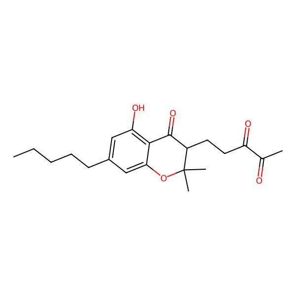 2D Structure of 5-[(3R)-5-hydroxy-2,2-dimethyl-4-oxo-7-pentyl-3H-chromen-3-yl]pentane-2,3-dione