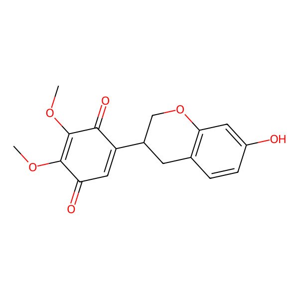 2D Structure of 5-[(3S)-7-hydroxy-3,4-dihydro-2H-chromen-3-yl]-2,3-dimethoxycyclohexa-2,5-diene-1,4-dione