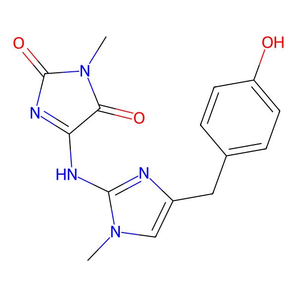 2D Structure of 5-[[4-[(4-hydroxyphenyl)methyl]-1-methylimidazol-2-yl]amino]-3-methylimidazole-2,4-dione