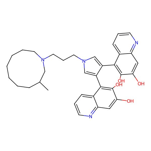2D Structure of 5-[4-(6,7-Dihydroxyquinolin-5-yl)-1-[3-(3-methylazecan-1-yl)propyl]pyrrol-3-yl]quinoline-6,7-diol