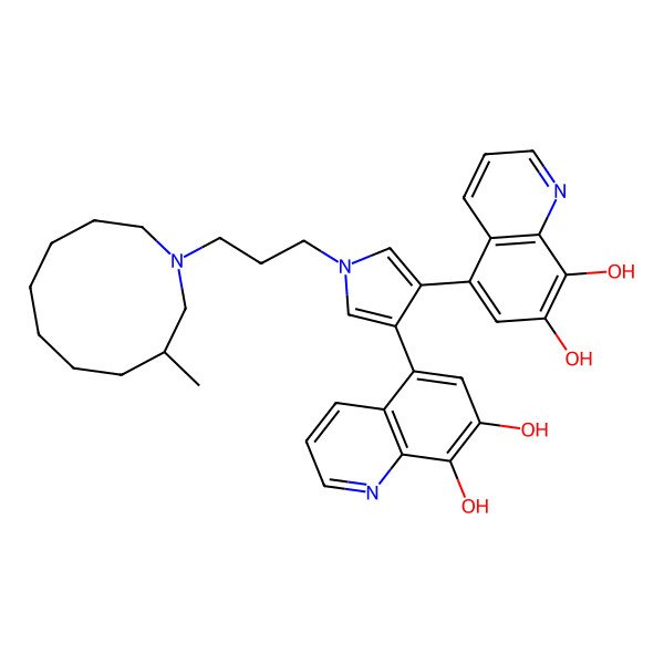 2D Structure of 5-[4-(7,8-Dihydroxyquinolin-5-yl)-1-[3-(3-methylazecan-1-yl)propyl]pyrrol-3-yl]quinoline-7,8-diol