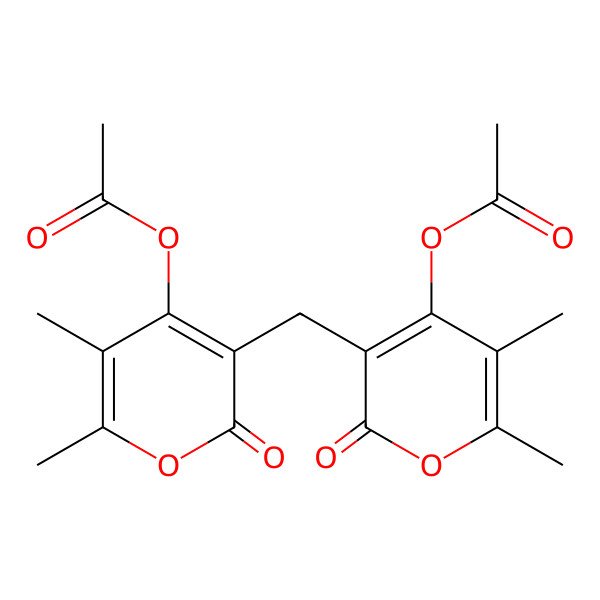 2D Structure of [5-[(4-Acetyloxy-5,6-dimethyl-2-oxopyran-3-yl)methyl]-2,3-dimethyl-6-oxopyran-4-yl] acetate