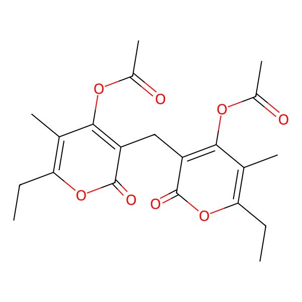 2D Structure of [5-[(4-Acetyloxy-6-ethyl-5-methyl-2-oxopyran-3-yl)methyl]-2-ethyl-3-methyl-6-oxopyran-4-yl] acetate