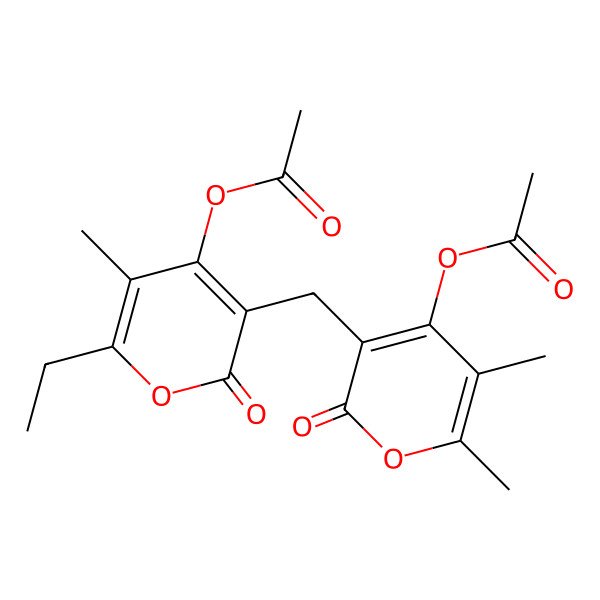 2D Structure of [5-[(4-Acetyloxy-6-ethyl-5-methyl-2-oxopyran-3-yl)methyl]-2,3-dimethyl-6-oxopyran-4-yl] acetate