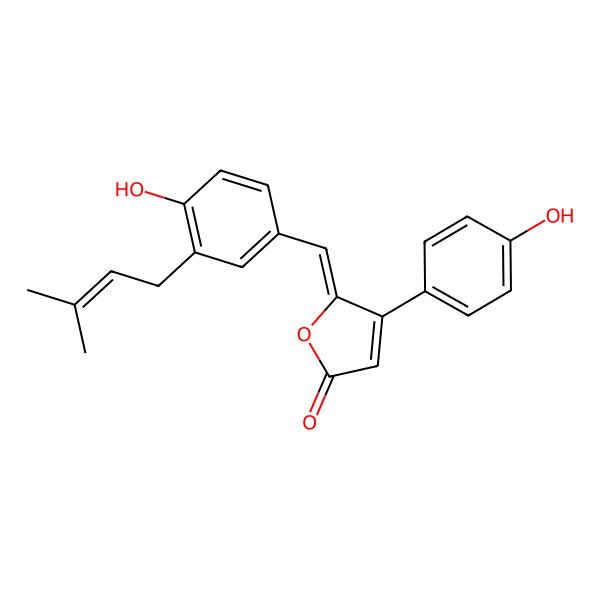 2D Structure of 5-[[4-Hydroxy-3-(3-methylbut-2-enyl)phenyl]methylidene]-4-(4-hydroxyphenyl)furan-2-one