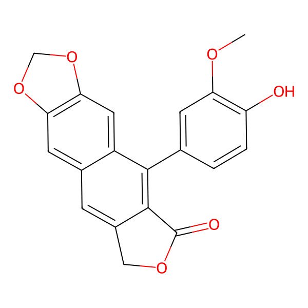 2D Structure of 5-(4-Hydroxy-3-methoxyphenyl)furo[3',4':6,7]naphtho[2,3-d]-1,3-dioxol-6(8h)-one