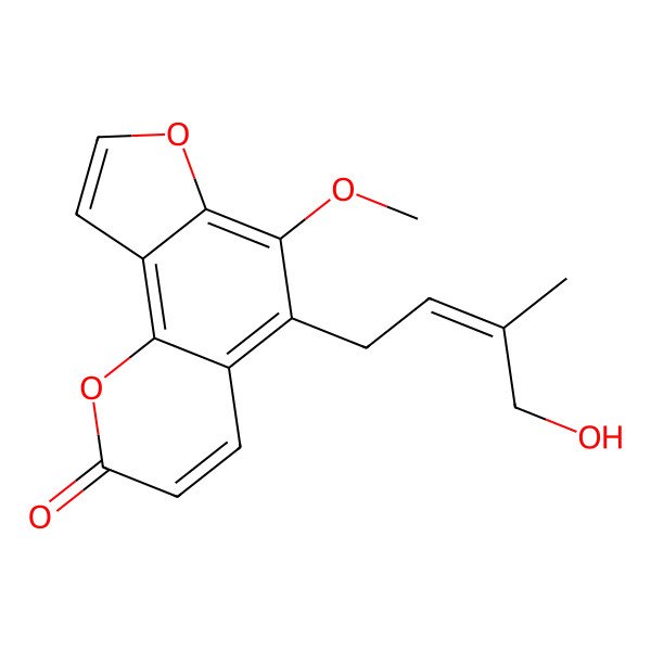 2D Structure of 5-(4-Hydroxy-3-methylbut-2-enyl)-6-methoxyfuro[2,3-h]chromen-2-one