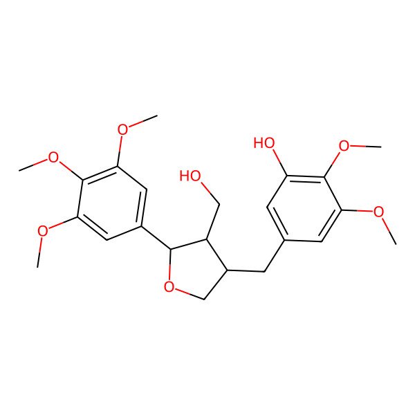 2D Structure of 5-[[4-(Hydroxymethyl)-5-(3,4,5-trimethoxyphenyl)oxolan-3-yl]methyl]-2,3-dimethoxyphenol