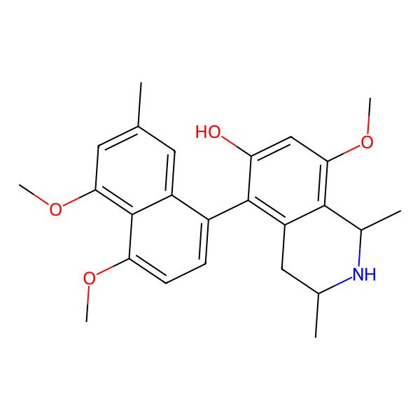 2D Structure of 5-(4,5-Dimethoxy-7-methylnaphthalen-1-yl)-8-methoxy-1,3-dimethyl-1,2,3,4-tetrahydroisoquinolin-6-ol 2D Structure of 5-(4,5-Dimethoxy-7-methylnaphthalen-1-yl)-8-methoxy-1,3-dimethyl-1,2,3,4-tetrahydroisoquinolin-6-ol