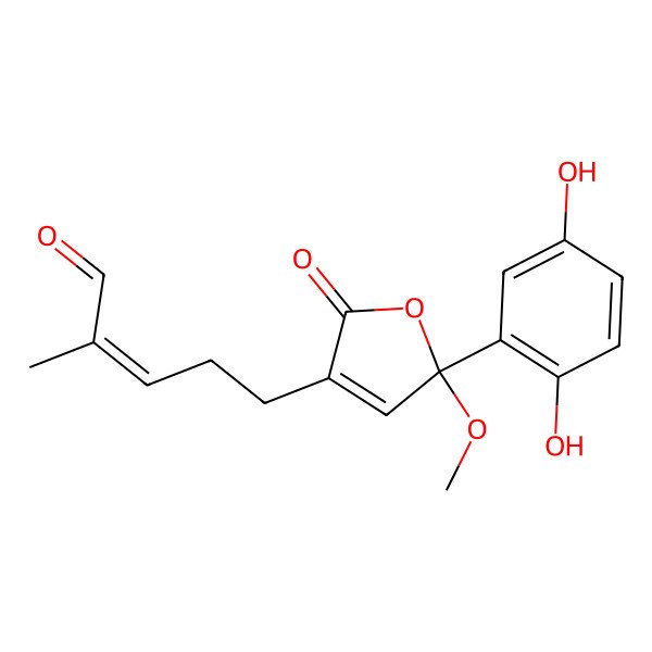 2D Structure of 5-[5-(2,5-Dihydroxyphenyl)-5-methoxy-2-oxofuran-3-yl]-2-methylpent-2-enal