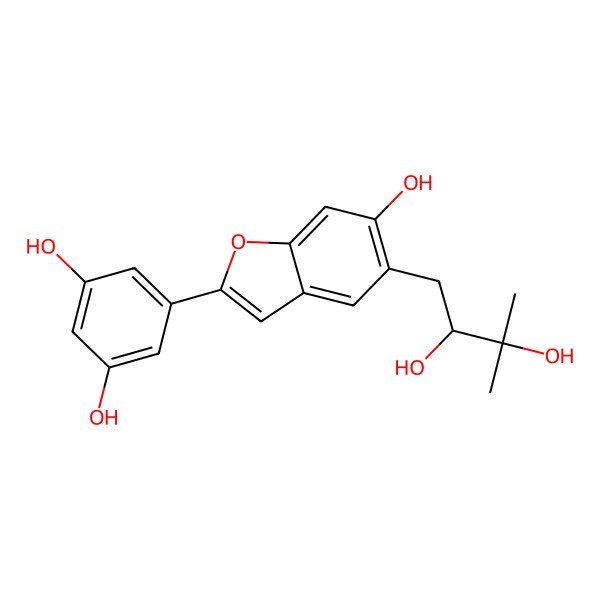 2D Structure of 5-[5-[(2R)-2,3-dihydroxy-3-methylbutyl]-6-hydroxy-1-benzofuran-2-yl]benzene-1,3-diol