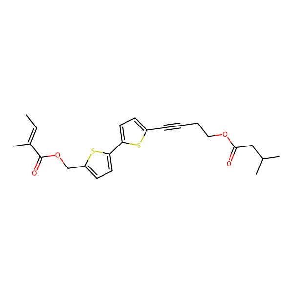 2D Structure of [5-[5-[4-(3-Methylbutanoyloxy)but-1-ynyl]thiophen-2-yl]thiophen-2-yl]methyl 2-methylbut-2-enoate