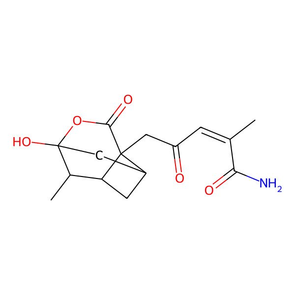 2D Structure of 5-(5-Hydroxy-6-methyl-3-oxo-4-oxatricyclo[3.3.1.02,7]nonan-2-yl)-2-methyl-4-oxopent-2-enamide