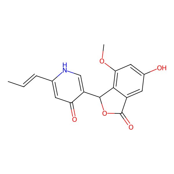 2D Structure of 5-(5-hydroxy-7-methoxy-3-oxo-1H-2-benzofuran-1-yl)-2-prop-1-enyl-1H-pyridin-4-one