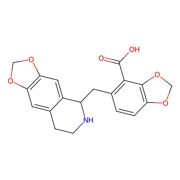 2D Structure of 5-(5,6,7,8-Tetrahydro-[1,3]dioxolo[4,5-g]isoquinolin-5-ylmethyl)-1,3-benzodioxole-4-carboxylic acid