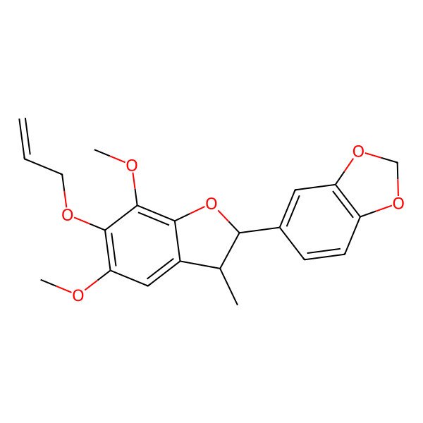 2D Structure of 5-(5,7-Dimethoxy-3-methyl-6-prop-2-enoxy-2,3-dihydro-1-benzofuran-2-yl)-1,3-benzodioxole 2D Structure of 5-(5,7-Dimethoxy-3-methyl-6-prop-2-enoxy-2,3-dihydro-1-benzofuran-2-yl)-1,3-benzodioxole