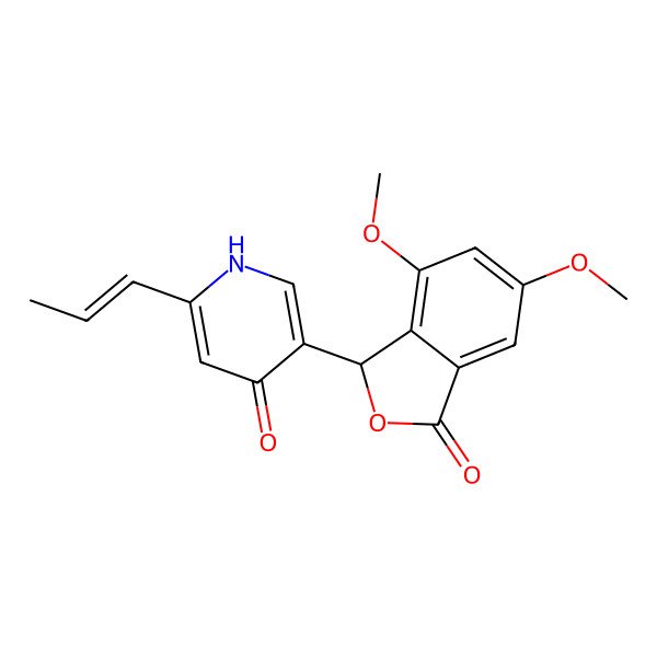 2D Structure of 5-(5,7-dimethoxy-3-oxo-1H-2-benzofuran-1-yl)-2-prop-1-enyl-1H-pyridin-4-one