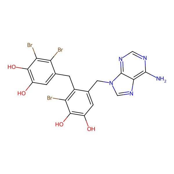 2D Structure of 5-[[6-[(6-Aminopurin-9-yl)methyl]-2-bromo-3,4-dihydroxyphenyl]methyl]-3,4-dibromobenzene-1,2-diol