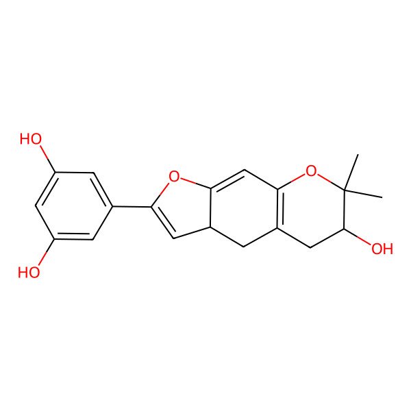 2D Structure of 5-(6-Hydroxy-7,7-dimethyl-3a,4,5,6-tetrahydrofuro[3,2-g]chromen-2-yl)benzene-1,3-diol