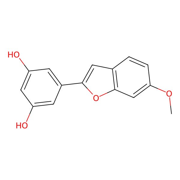 2D Structure of 5-(6-Methoxy-1-benzofuran-2-yl)benzene-1,3-diol 2D Structure of 5-(6-Methoxy-1-benzofuran-2-yl)benzene-1,3-diol
