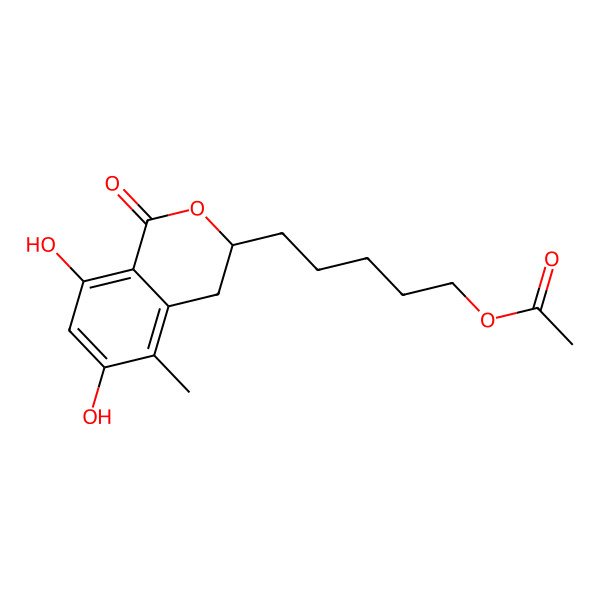 2D Structure of 5-(6,8-Dihydroxy-5-methyl-1-oxo-3,4-dihydroisochromen-3-yl)pentyl acetate