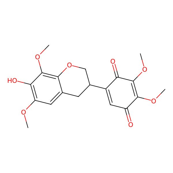 2D Structure of 5-(7-hydroxy-6,8-dimethoxy-3,4-dihydro-2H-chromen-3-yl)-2,3-dimethoxycyclohexa-2,5-diene-1,4-dione