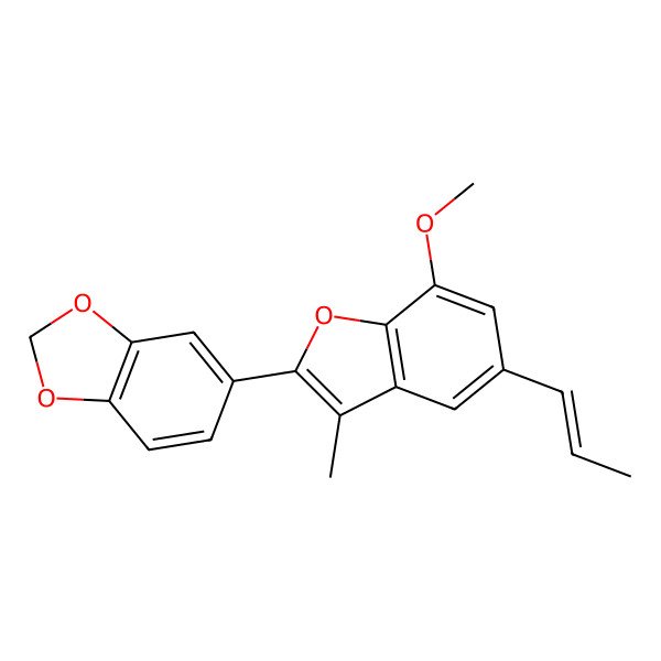 2D Structure of 5-[7-methoxy-3-methyl-5-[(E)-prop-1-enyl]-1-benzofuran-2-yl]-1,3-benzodioxole