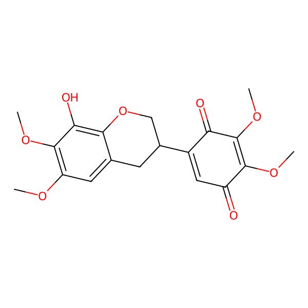 2D Structure of 5-(8-hydroxy-6,7-dimethoxy-3,4-dihydro-2H-chromen-3-yl)-2,3-dimethoxycyclohexa-2,5-diene-1,4-dione