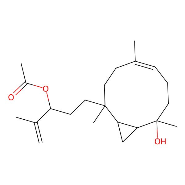 2D Structure of [5-(9-Hydroxy-2,5,9-trimethyl-2-bicyclo[8.1.0]undec-5-enyl)-2-methylpent-1-en-3-yl] acetate