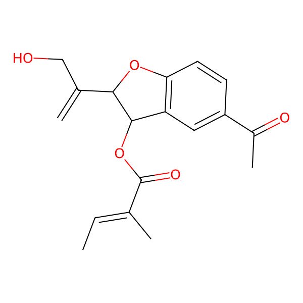 2D Structure of [5-Acetyl-2-(3-hydroxyprop-1-en-2-yl)-2,3-dihydro-1-benzofuran-3-yl] 2-methylbut-2-enoate