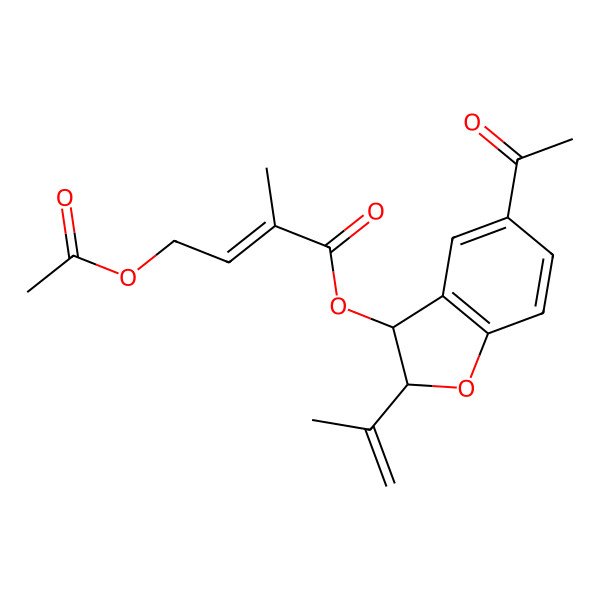 2D Structure of (5-Acetyl-2-prop-1-en-2-yl-2,3-dihydro-1-benzofuran-3-yl) 4-acetyloxy-2-methylbut-2-enoate 2D Structure of (5-Acetyl-2-prop-1-en-2-yl-2,3-dihydro-1-benzofuran-3-yl) 4-acetyloxy-2-methylbut-2-enoate