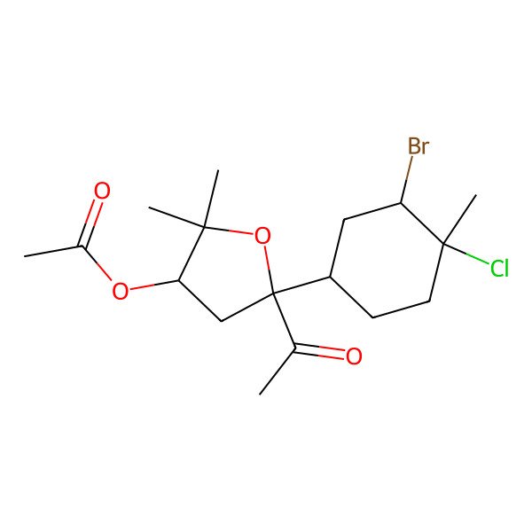 2D Structure of [5-Acetyl-5-(3-bromo-4-chloro-4-methylcyclohexyl)-2,2-dimethyloxolan-3-yl] acetate
