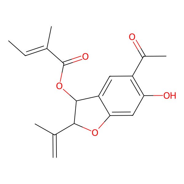 2D Structure of (5-Acetyl-6-hydroxy-2-prop-1-en-2-yl-2,3-dihydro-1-benzofuran-3-yl) 2-methylbut-2-enoate 2D Structure of (5-Acetyl-6-hydroxy-2-prop-1-en-2-yl-2,3-dihydro-1-benzofuran-3-yl) 2-methylbut-2-enoate