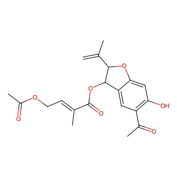 2D Structure of (5-Acetyl-6-hydroxy-2-prop-1-en-2-yl-2,3-dihydro-1-benzofuran-3-yl) 4-acetyloxy-2-methylbut-2-enoate 2D Structure of (5-Acetyl-6-hydroxy-2-prop-1-en-2-yl-2,3-dihydro-1-benzofuran-3-yl) 4-acetyloxy-2-methylbut-2-enoate