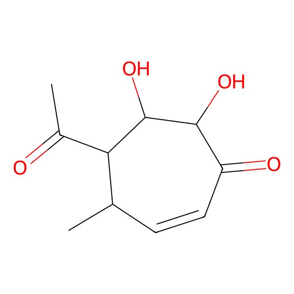 2D Structure of 5-Acetyl-6,7-dihydroxy-4-methylcyclohept-2-en-1-one