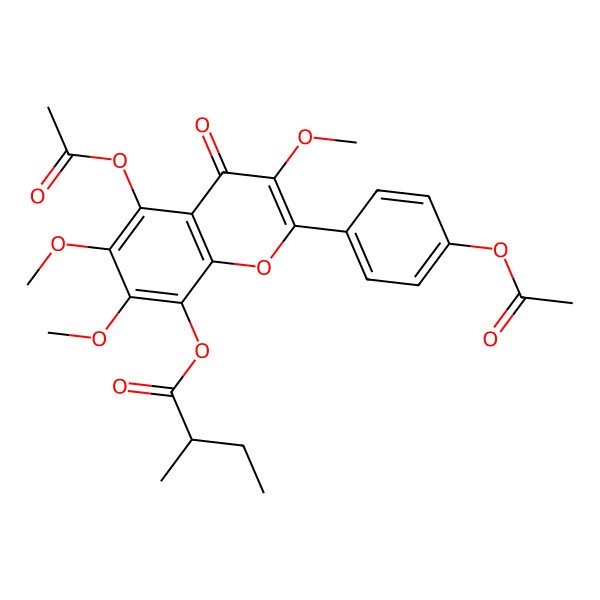 2D Structure of [5-acetyloxy-2-(4-acetyloxyphenyl)-3,6,7-trimethoxy-4-oxochromen-8-yl] (2R)-2-methylbutanoate