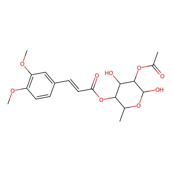 2D Structure of (5-Acetyloxy-4,6-dihydroxy-2-methyloxan-3-yl) 3-(3,4-dimethoxyphenyl)prop-2-enoate