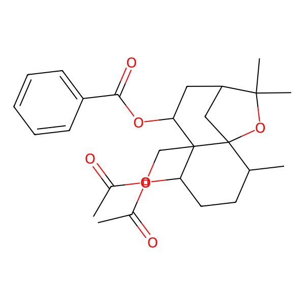 2D Structure of [5-Acetyloxy-6-(acetyloxymethyl)-2,10,10-trimethyl-11-oxatricyclo[7.2.1.01,6]dodecan-7-yl] benzoate