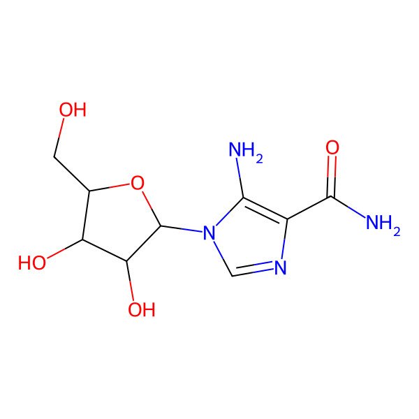 2D Structure of 5-amino-1-[(2S,3S,4S,5R)-3,4-dihydroxy-5-(hydroxymethyl)oxolan-2-yl]imidazole-4-carboxamide