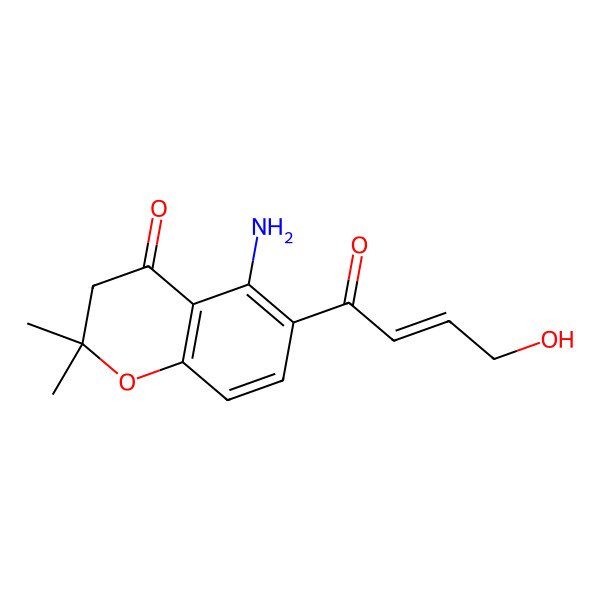 2D Structure of 5-Amino-6-(4-hydroxy-2-butenoyl)-2,2-dimethyl-4-chromanone