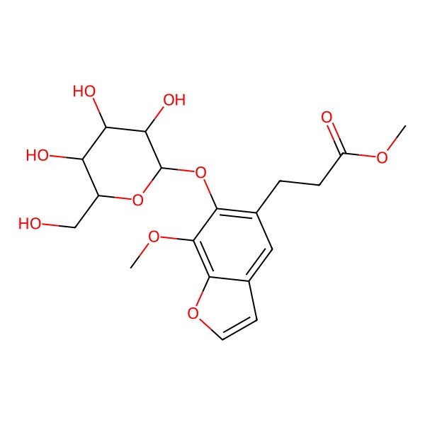 2D Structure of 5-Benzofuranpropanoic acid, 6-(beta-D-glucopyranosyloxy)-7-methoxy-, methyl ester